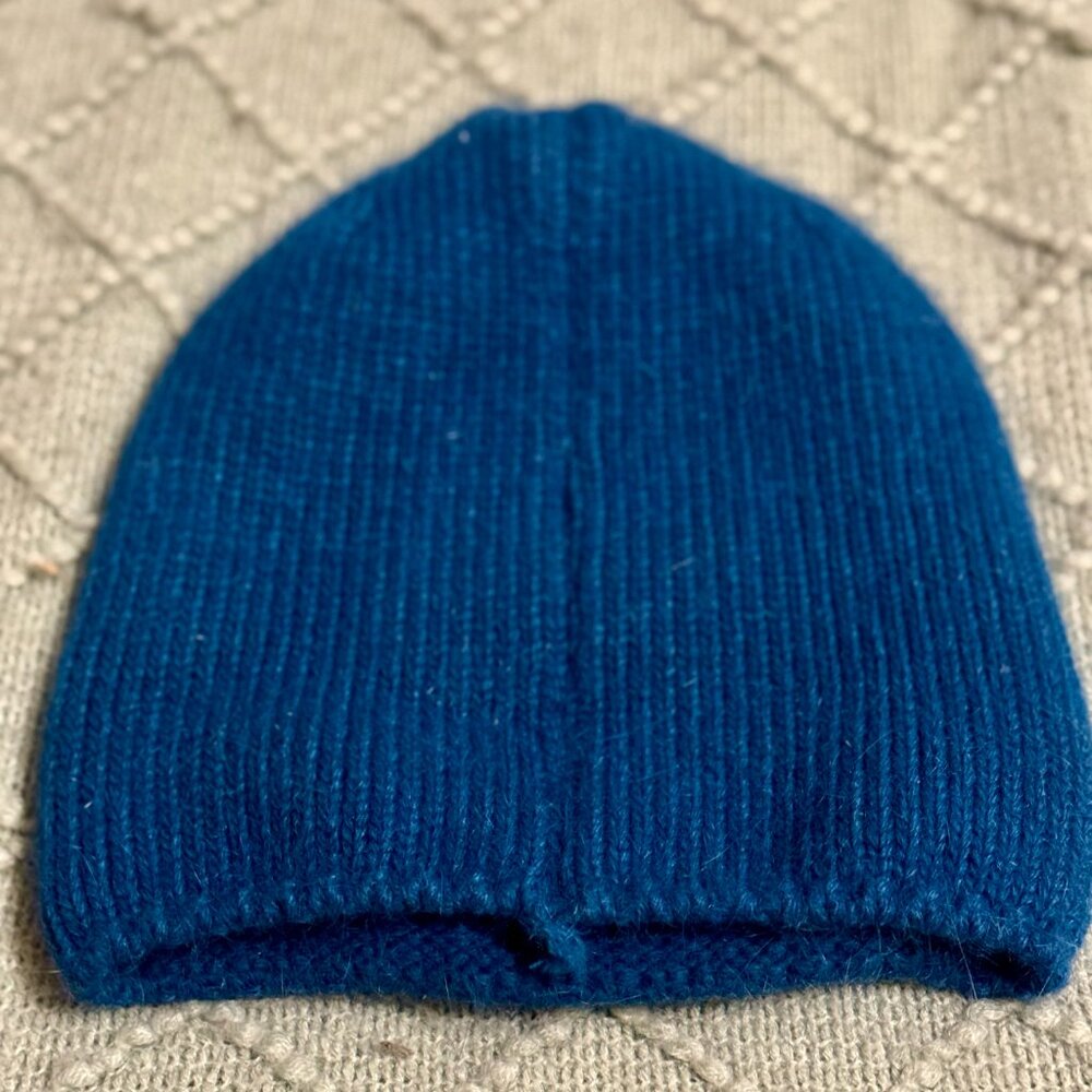Unique OOAK Handmade Blue Wool Beaded Evil Eye Beanie Hat - Picture 6 of 9